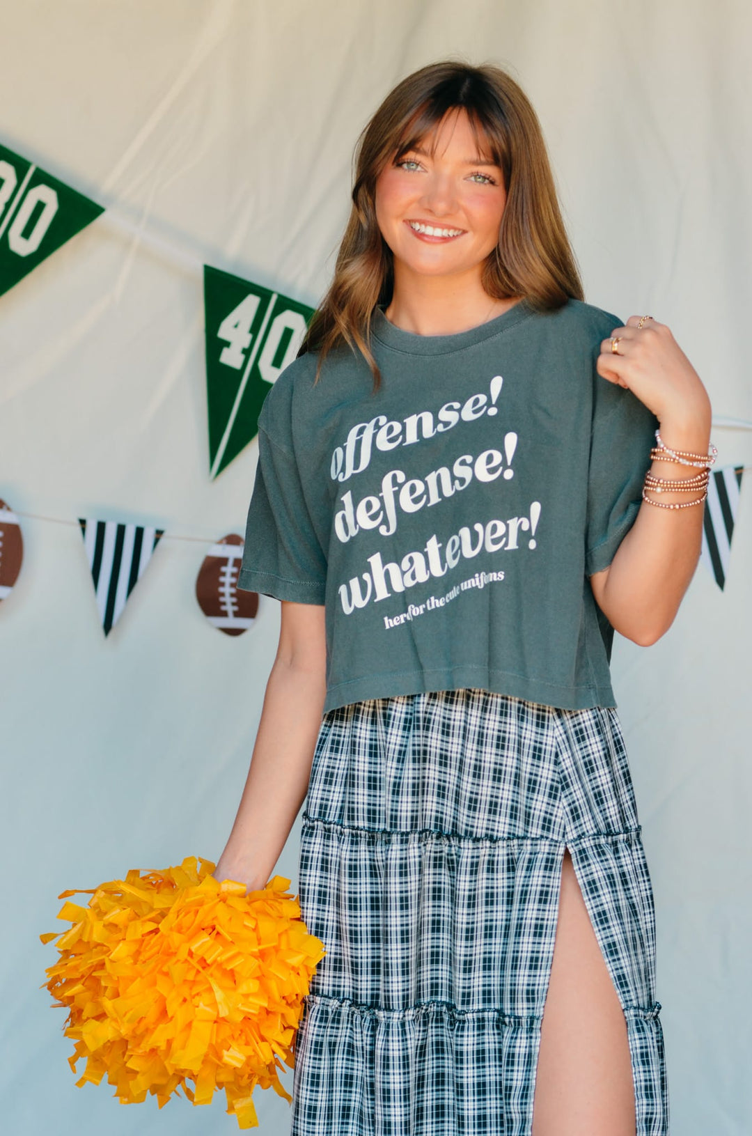 Offense Defense Whatever Charcoal Crop Tee