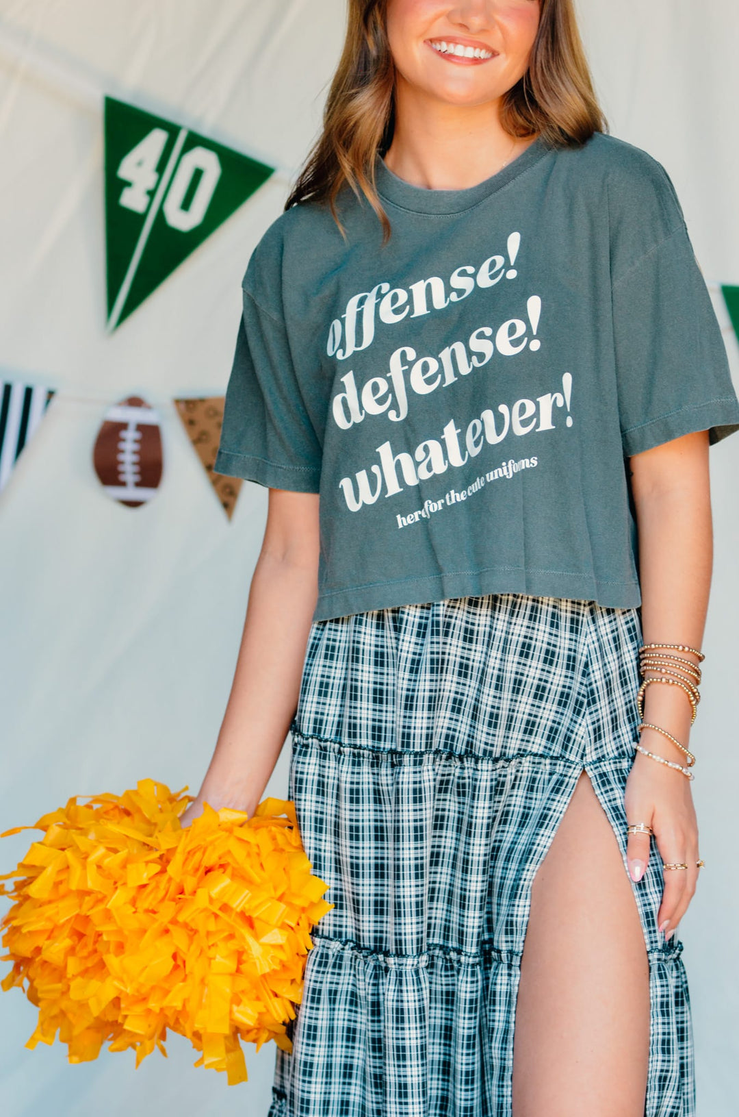 Offense Defense Whatever Charcoal Crop Tee