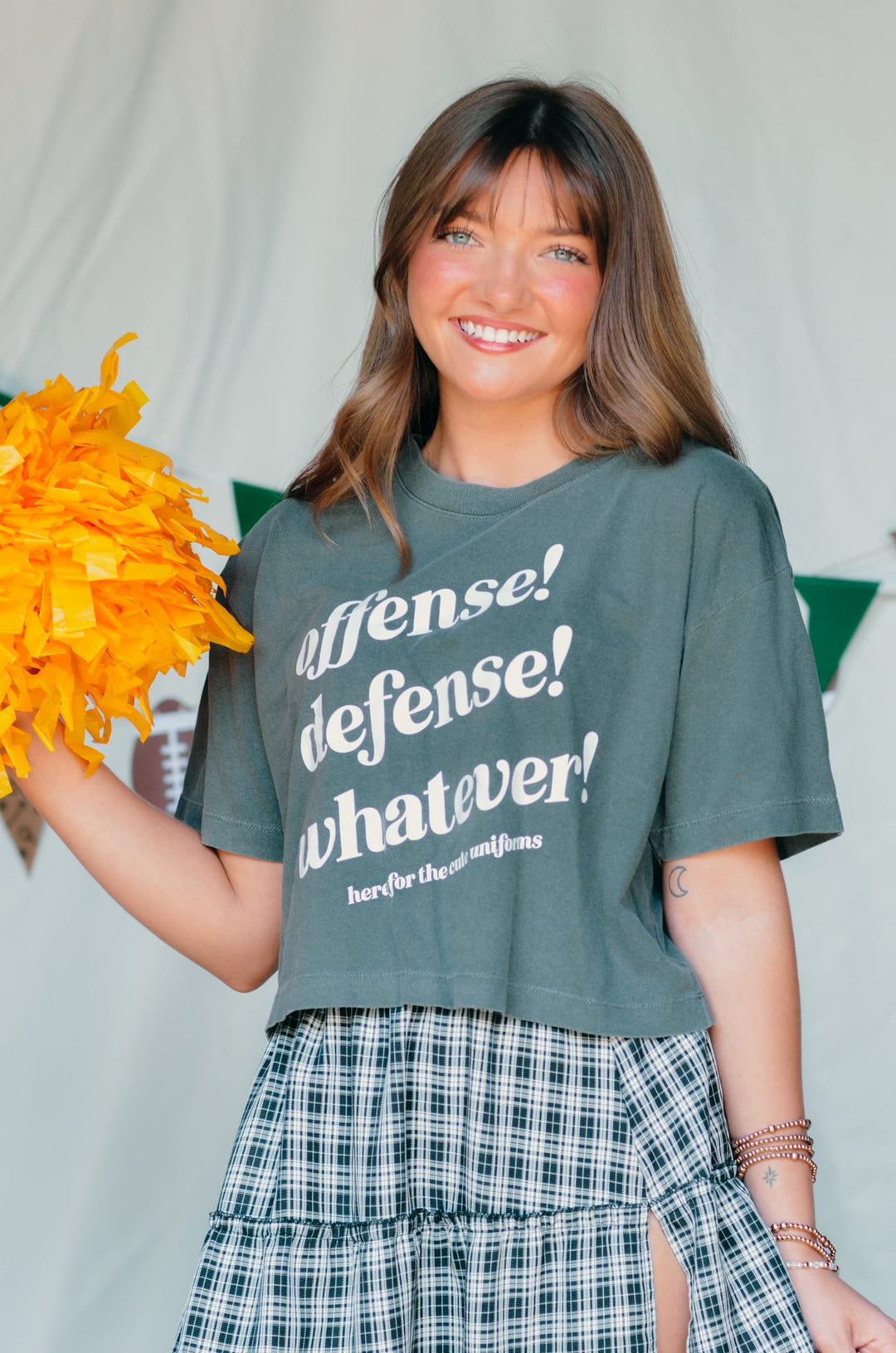 Offense Defense Whatever Charcoal Crop Tee