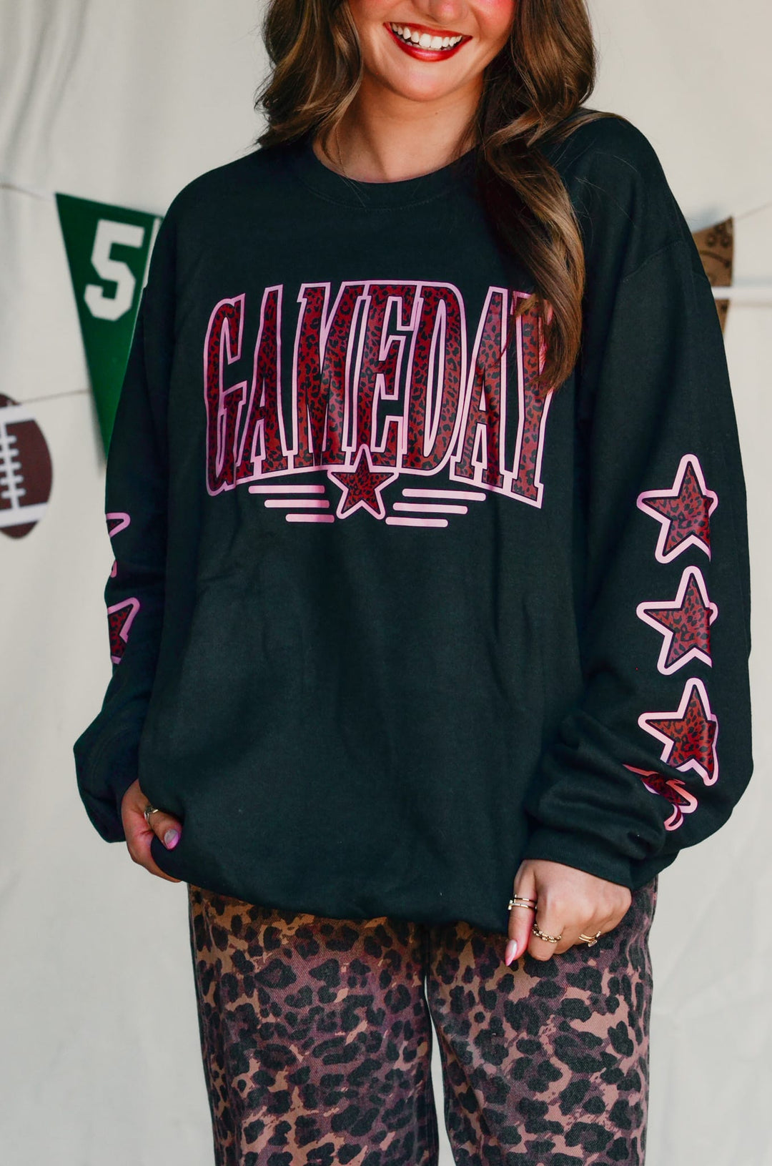 Gameday Leopard Stars Black Sweatshirt