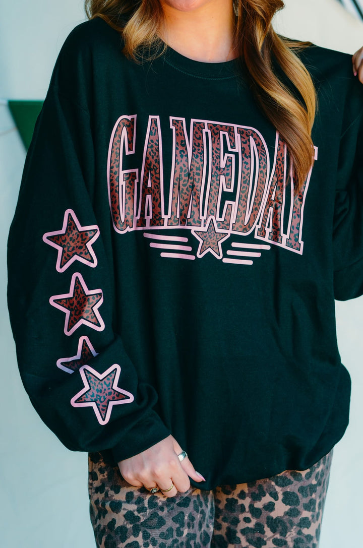 Gameday Leopard Stars Black Sweatshirt