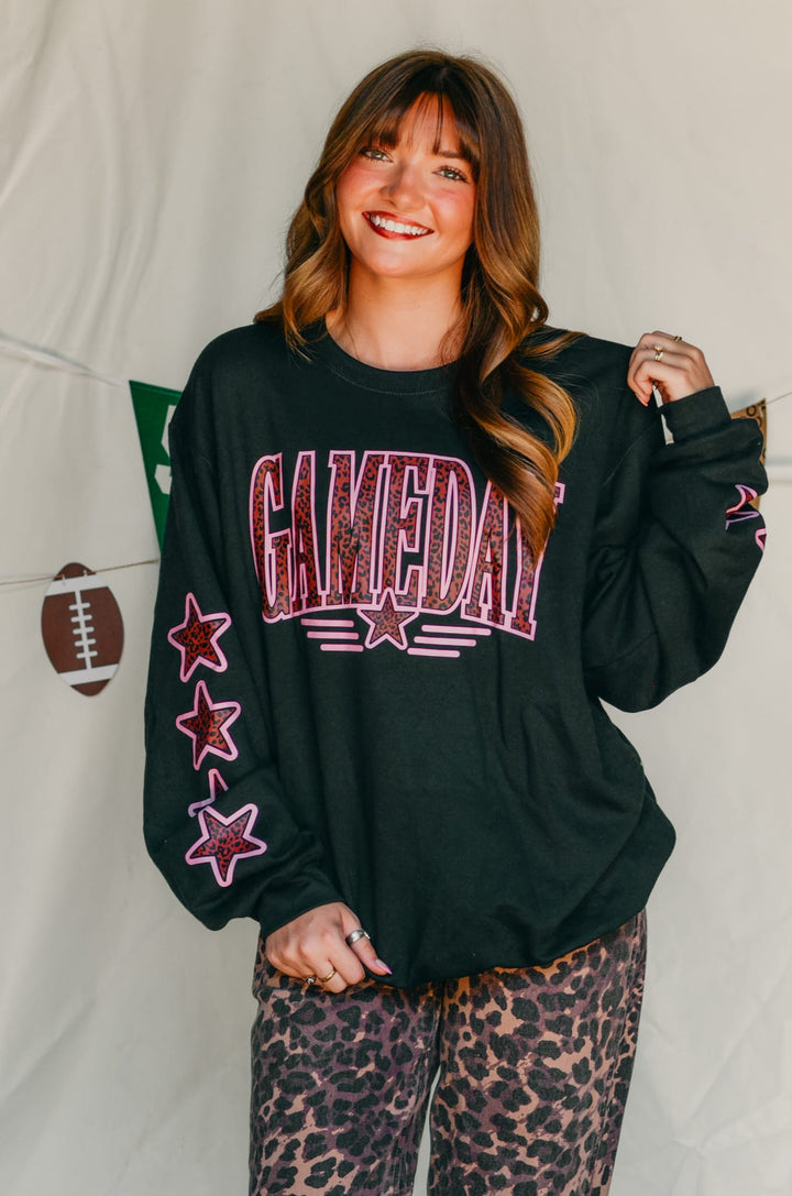 Gameday Leopard Stars Black Sweatshirt