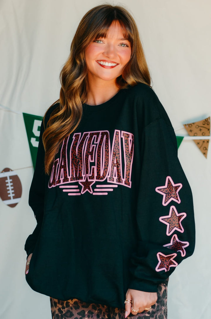 Gameday Leopard Stars Black Sweatshirt