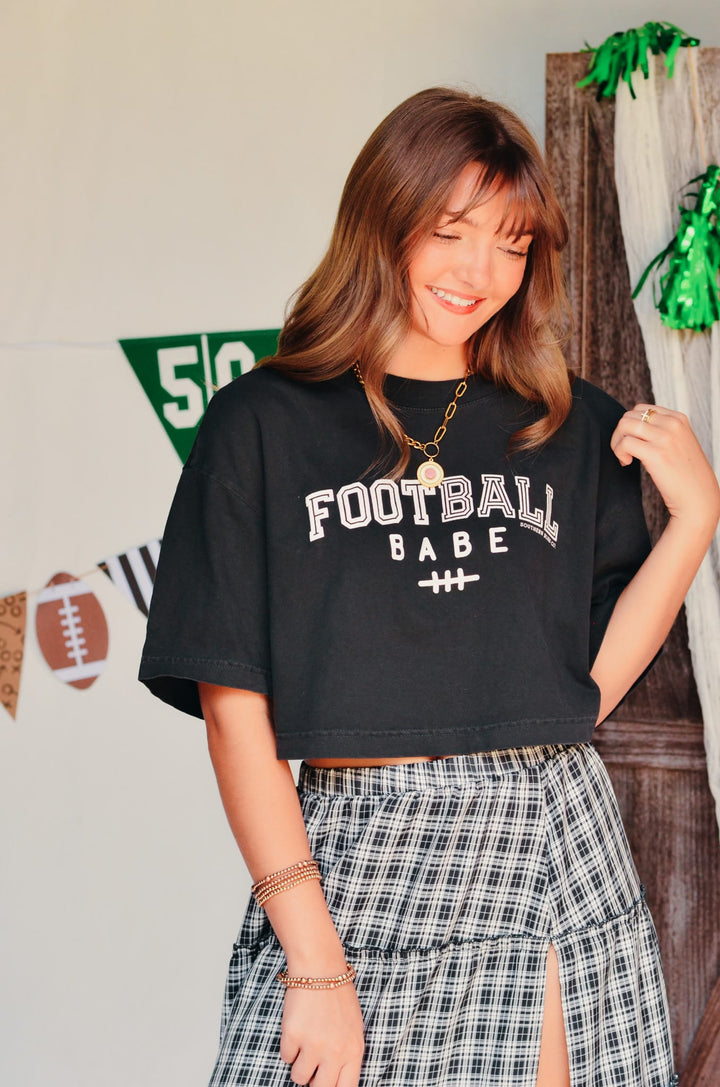 Football Babe Black Crop Tee