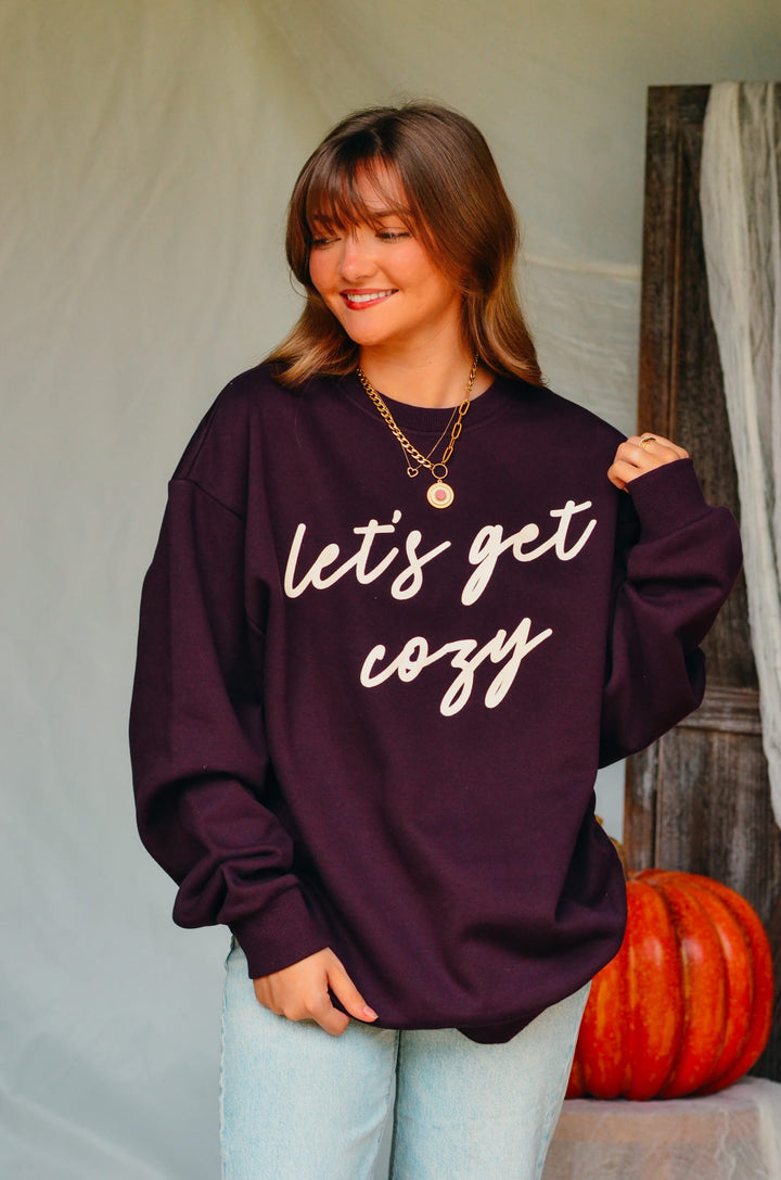 Let's Get Cozy Eggplant Sweatshirt