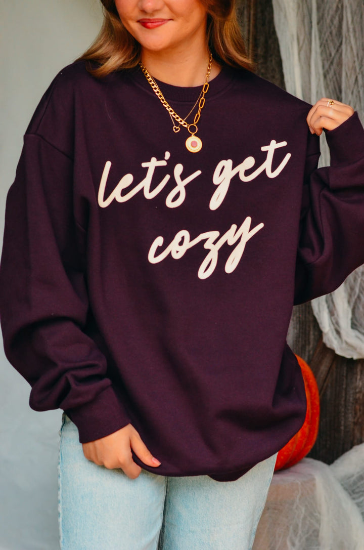 Let's Get Cozy Eggplant Sweatshirt