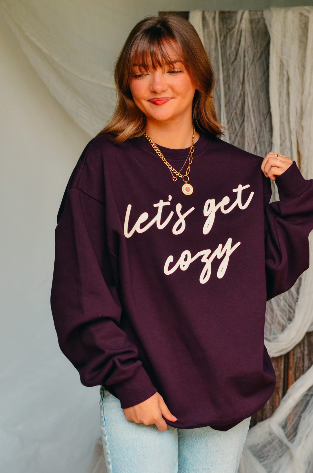 Let's Get Cozy Eggplant Sweatshirt