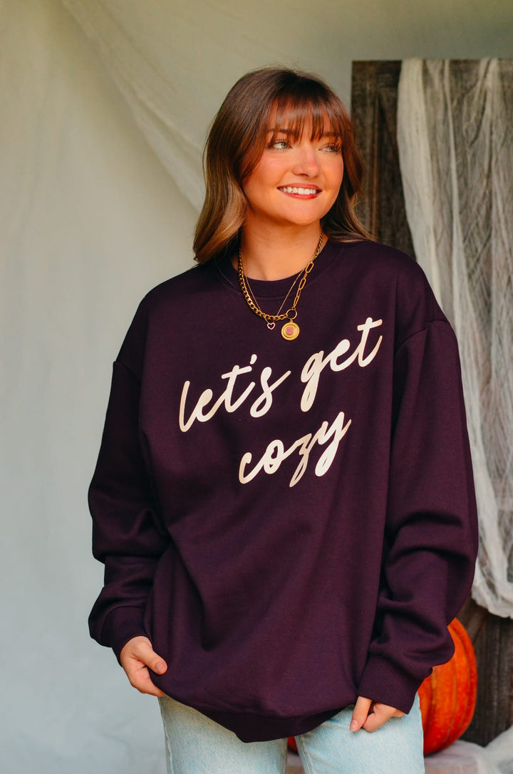 Let's Get Cozy Eggplant Sweatshirt