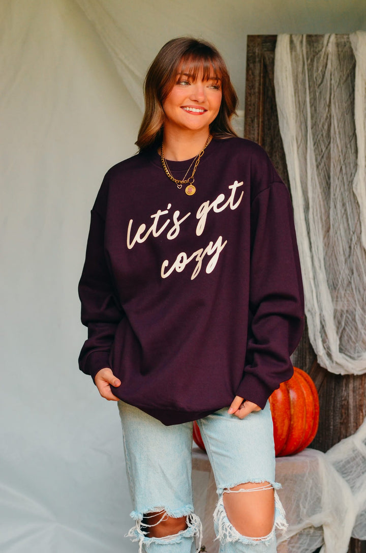 Let's Get Cozy Eggplant Sweatshirt