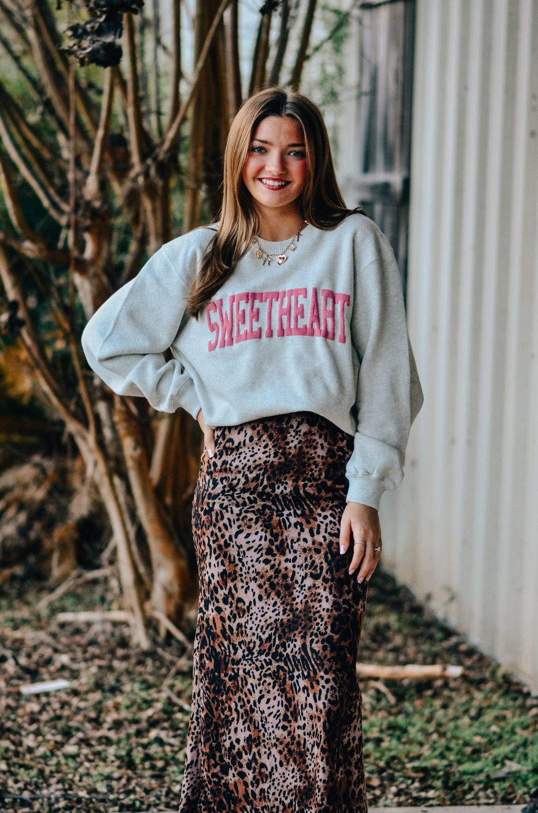 Sweetheart Heather Oatmeal Knit Sweatshirt