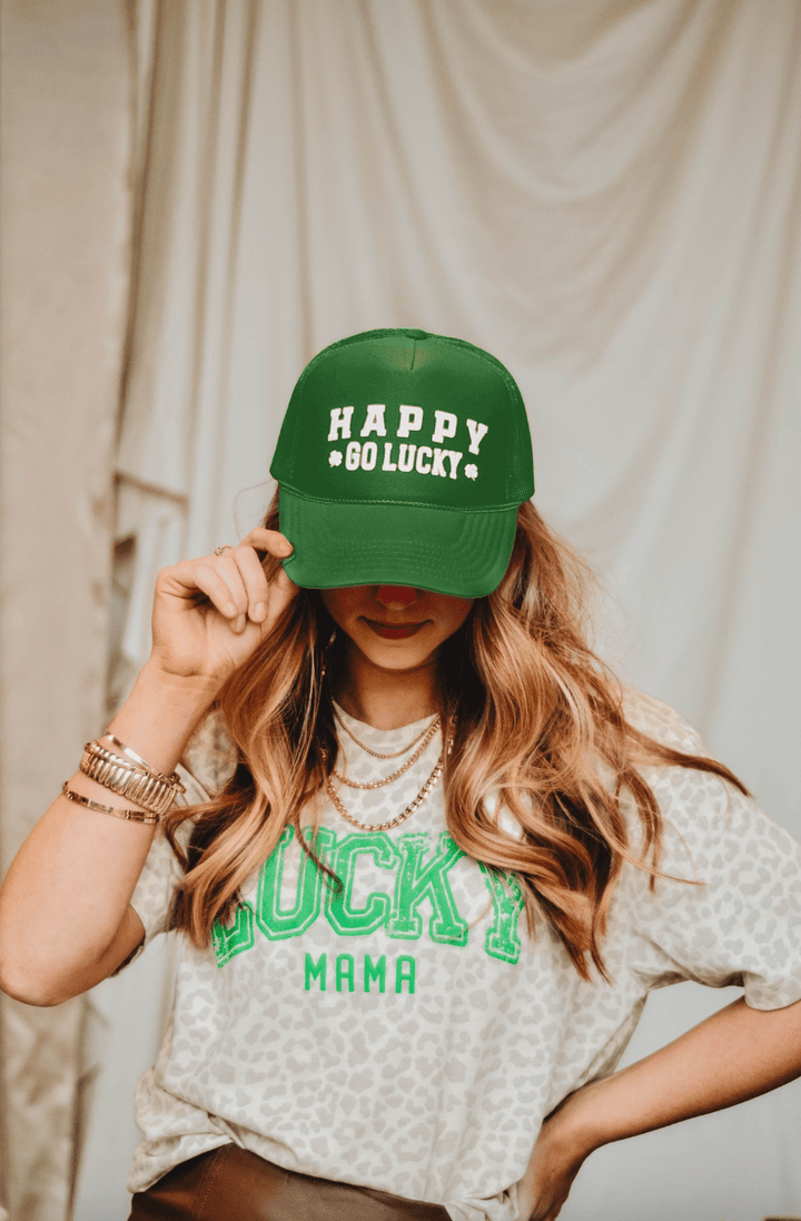 Happy Go Lucky Green Trucker Hat