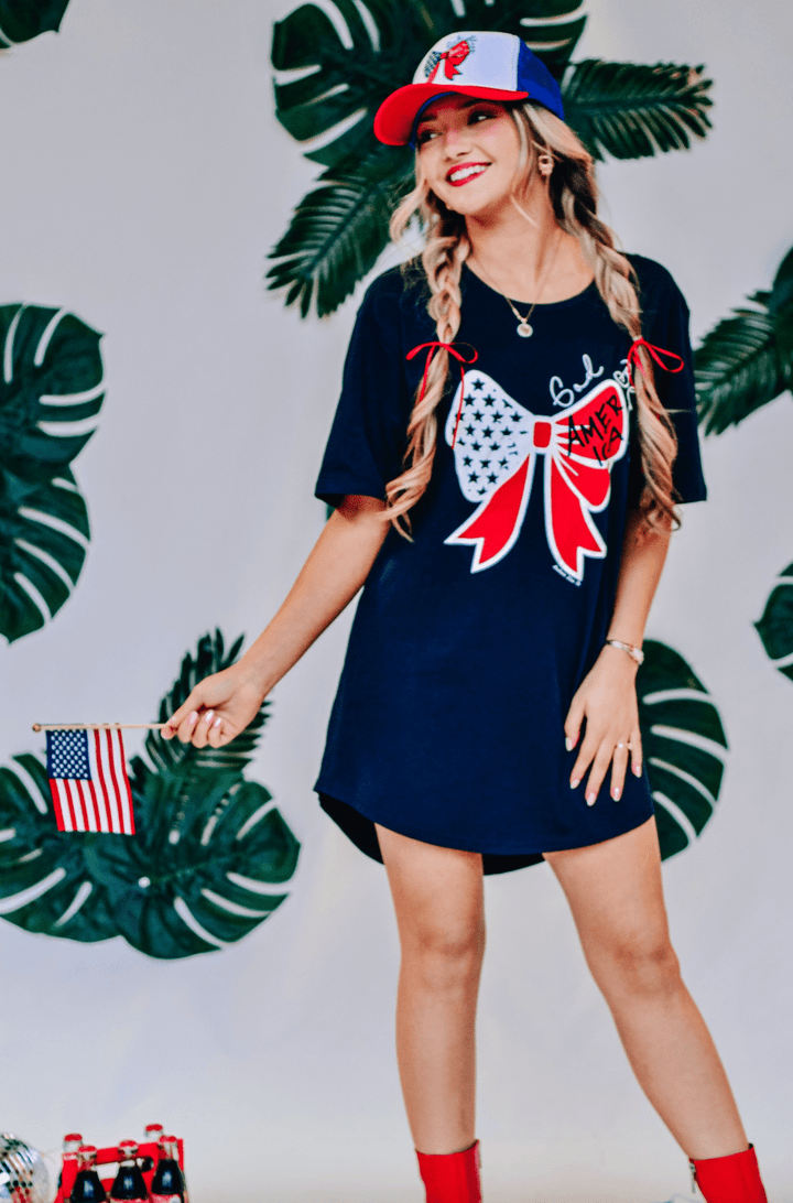 God Bless America Bow T-Shirt Dress