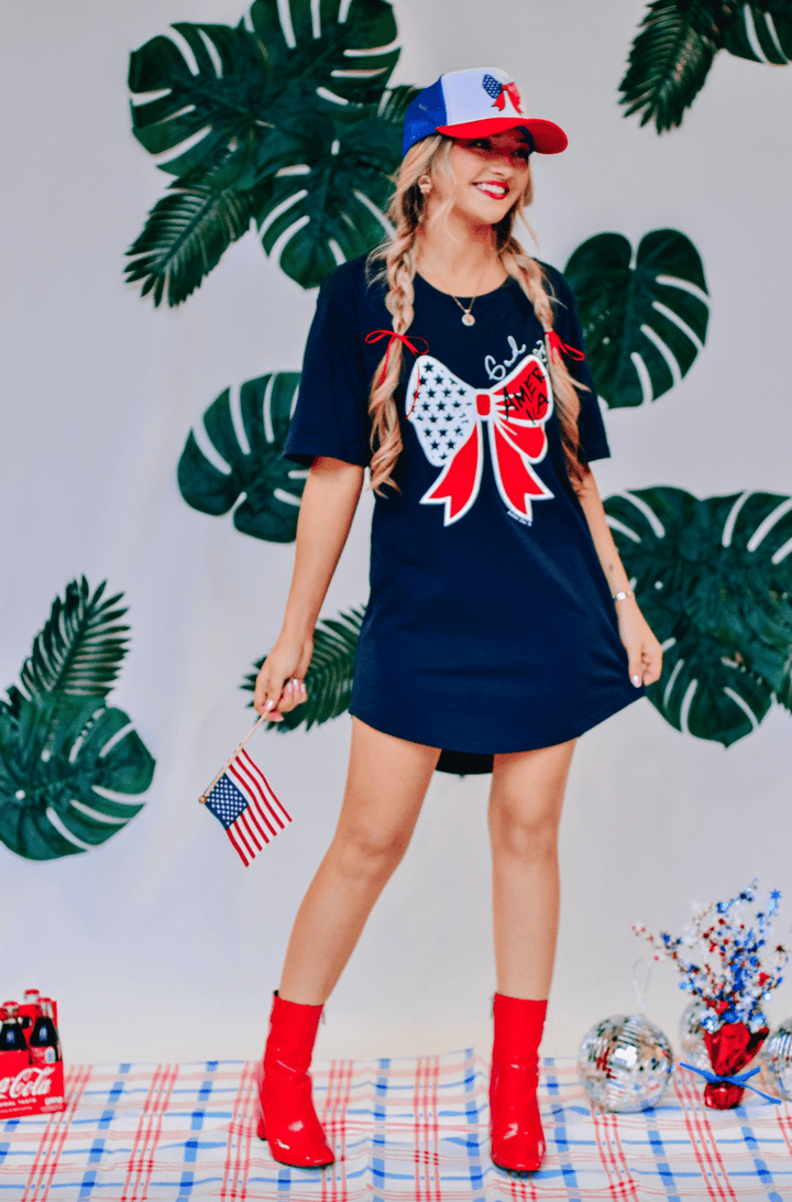 God Bless America Bow T-Shirt Dress