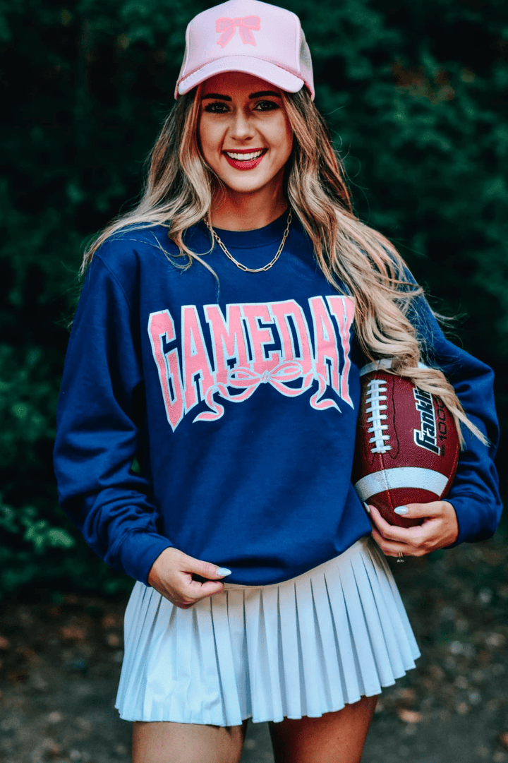 Preppy Gameday Bow Navy Sweatshirt