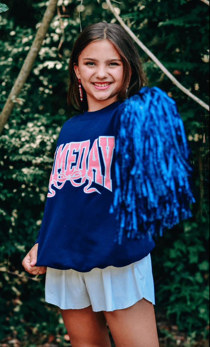 Youth Preppy Gameday Bow Navy Sweatshirt