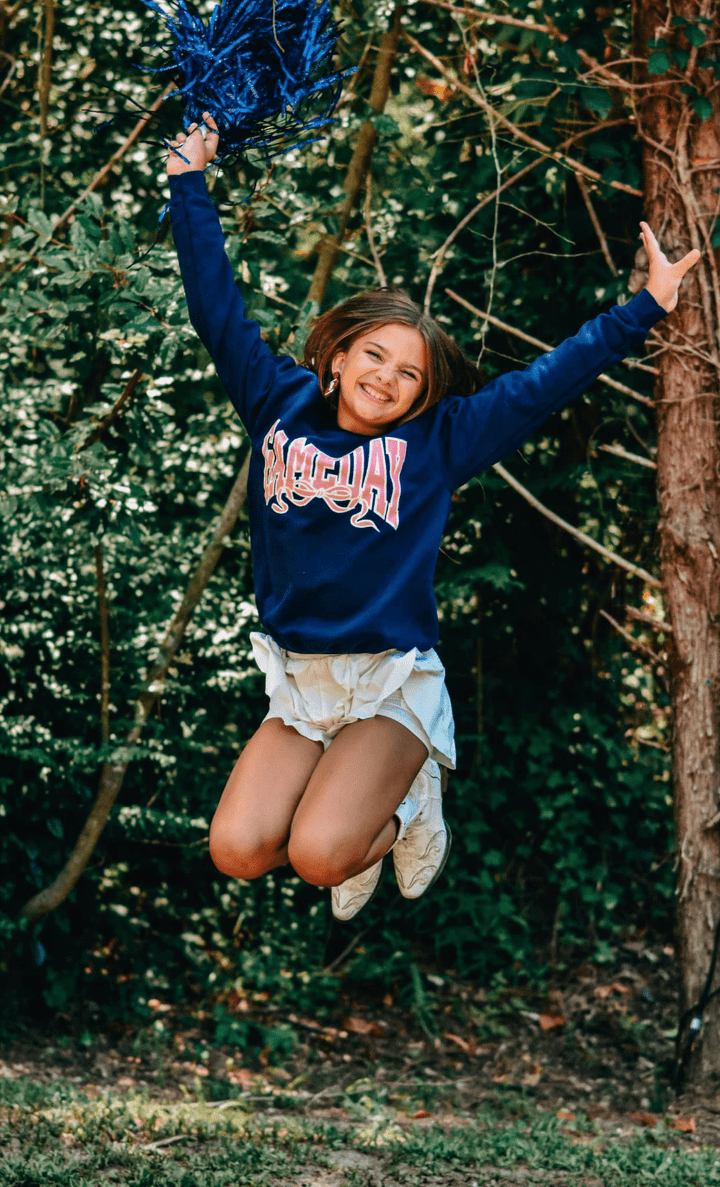 Youth Preppy Gameday Bow Navy Sweatshirt