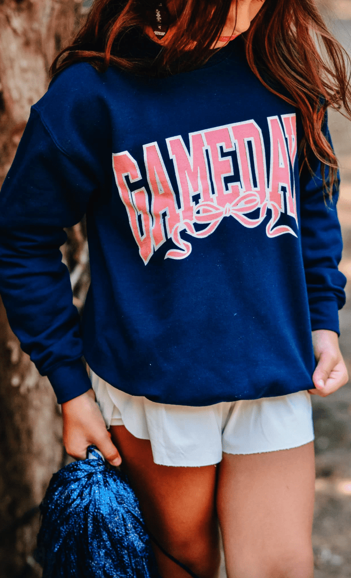 Youth Preppy Gameday Bow Navy Sweatshirt