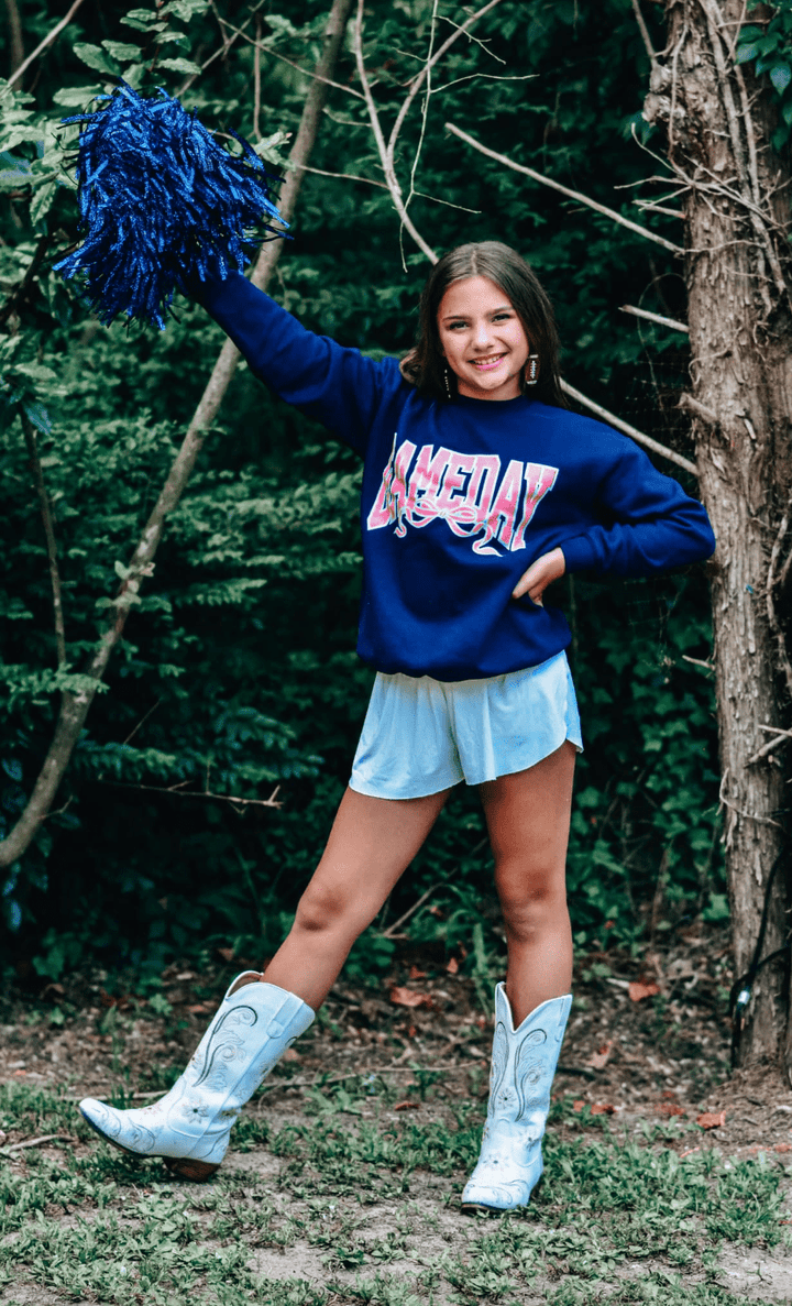 Youth Preppy Gameday Bow Navy Sweatshirt