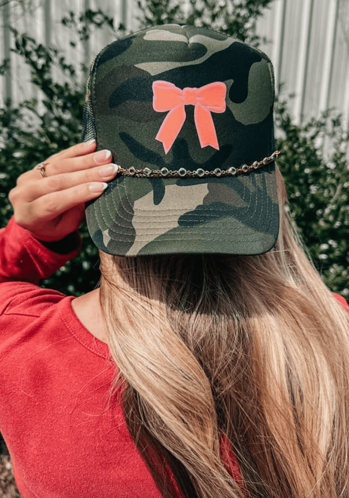 Pink Bow Full Camo Trucker Hat