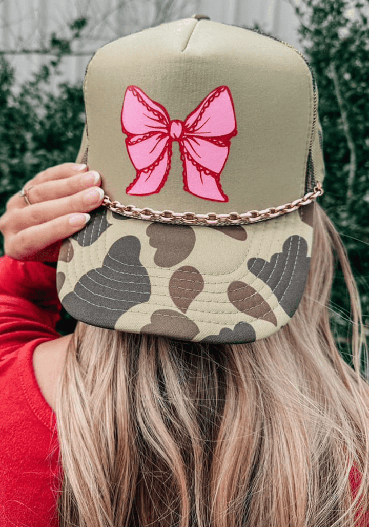 Pink Lace Bow Two Toned Camo Trucker