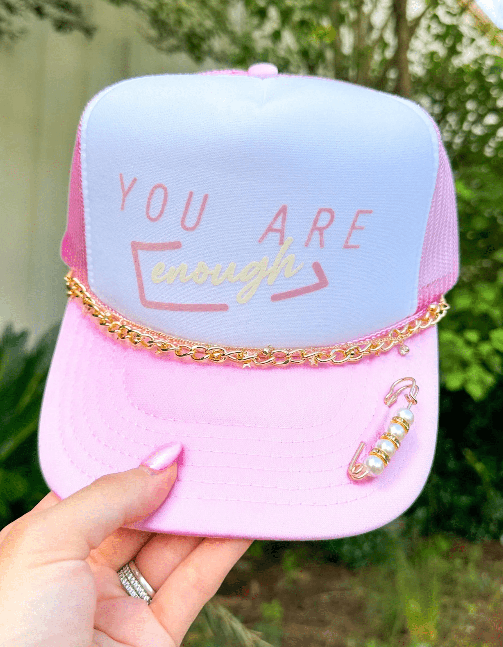 You Are Enough White/Lt Pink Trucker Hat