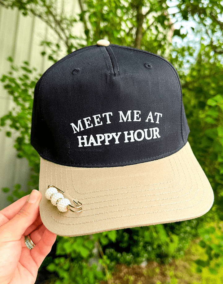 Meet Me At Happy Hour Black/Tan Canvas Trucker Hat