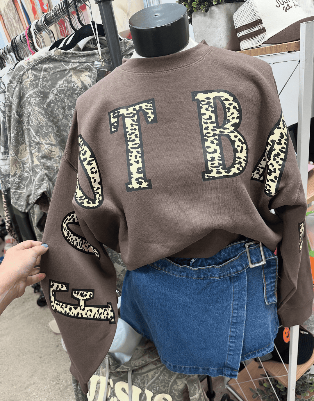 Football Leopard Mocha Crop Sweatshirt