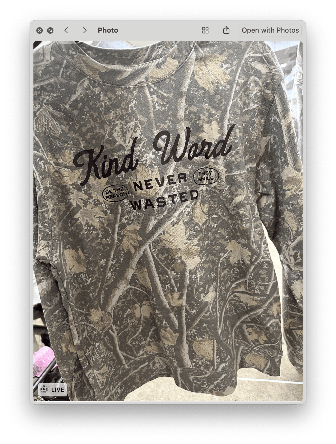 Kind Word Never Wasted Camo Sweatshirt