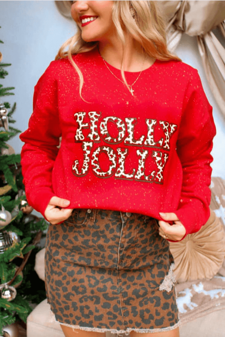 Leopard Holly Jolly Bleached Sweatshirt