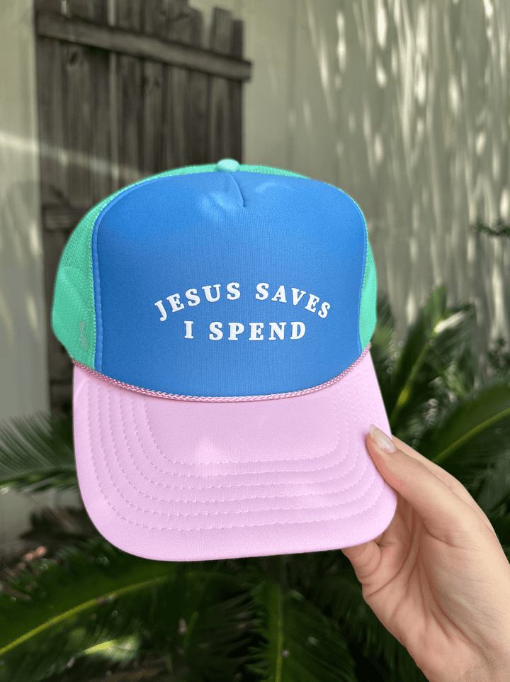 Jesus Saves Multi Trucker Hat (Carolina Blue)