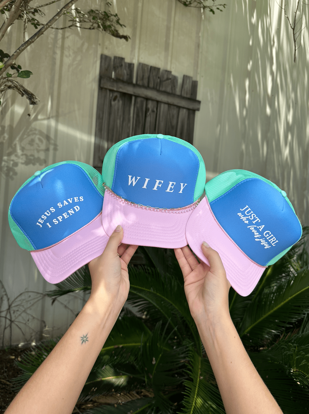 Jesus Saves Multi Trucker Hat (Carolina Blue)