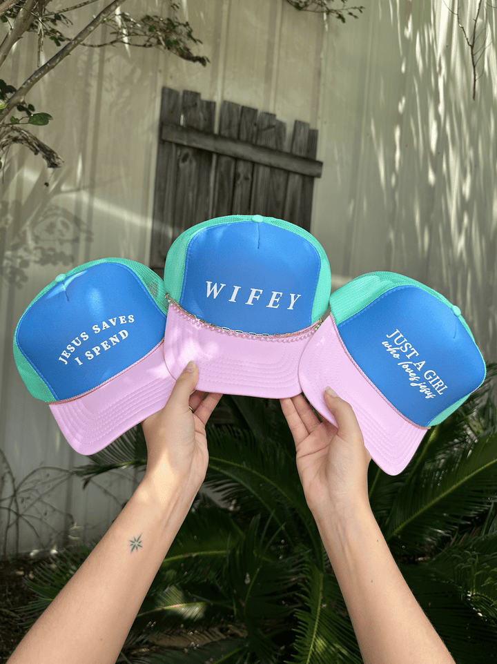 Jesus Saves Multi Trucker Hat (Carolina Blue)