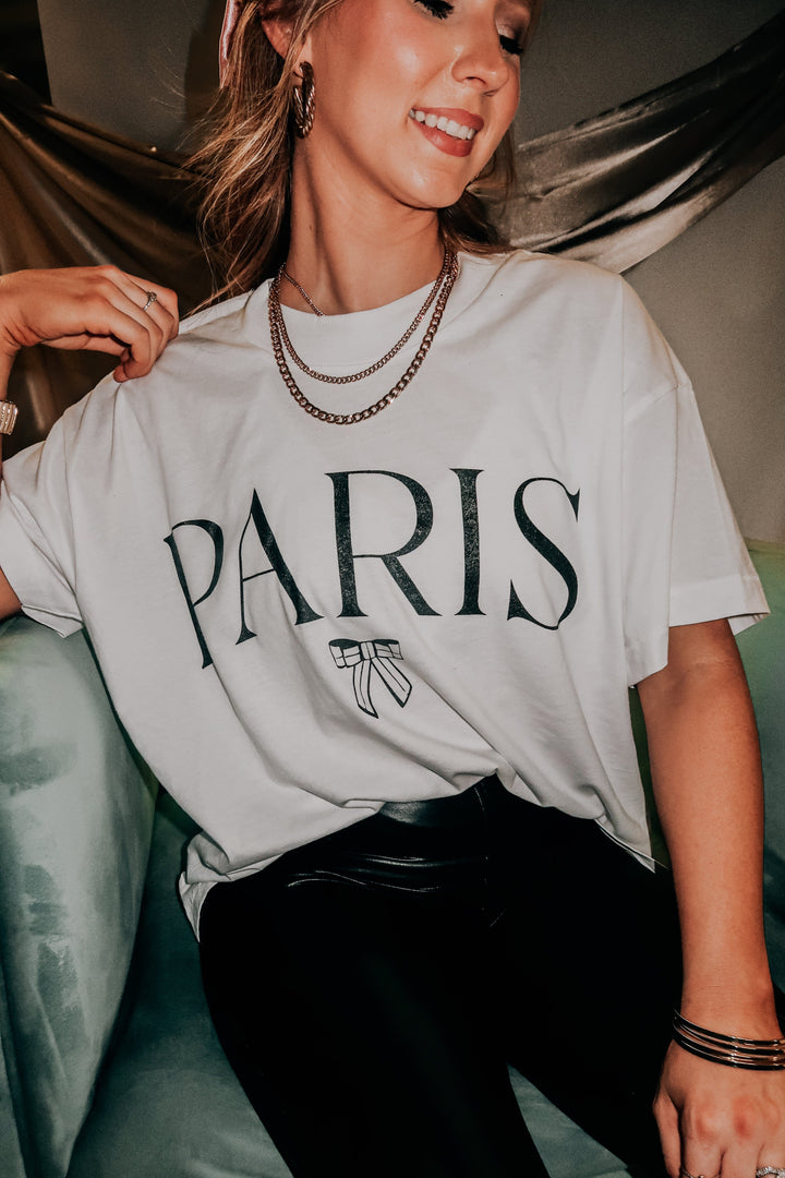 Paris High Low White Tee