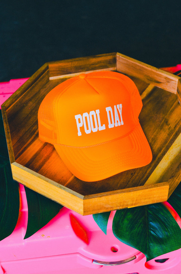 Pool Day Neon Orange Trucker Hat