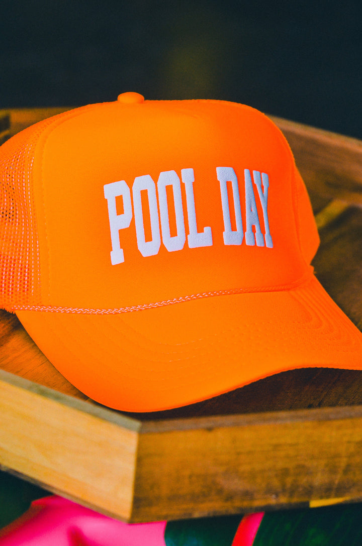 Pool Day Neon Orange Trucker Hat