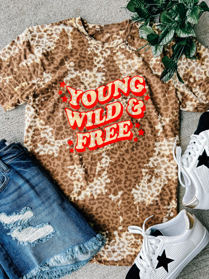 Young Wild and Free Bleached Leopard Tee