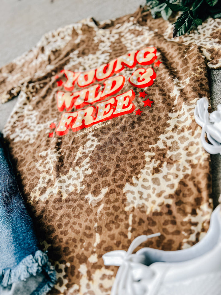 Young Wild and Free Bleached Leopard Tee