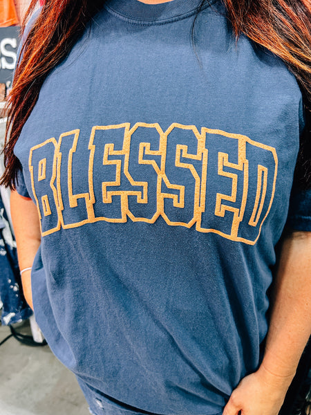 Blessed Outline Puff Navy Tee
