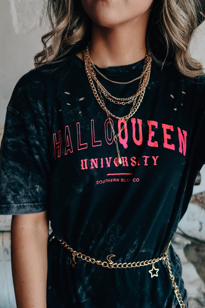 HalloQueen Black Mineral Wash Destroyed Tee