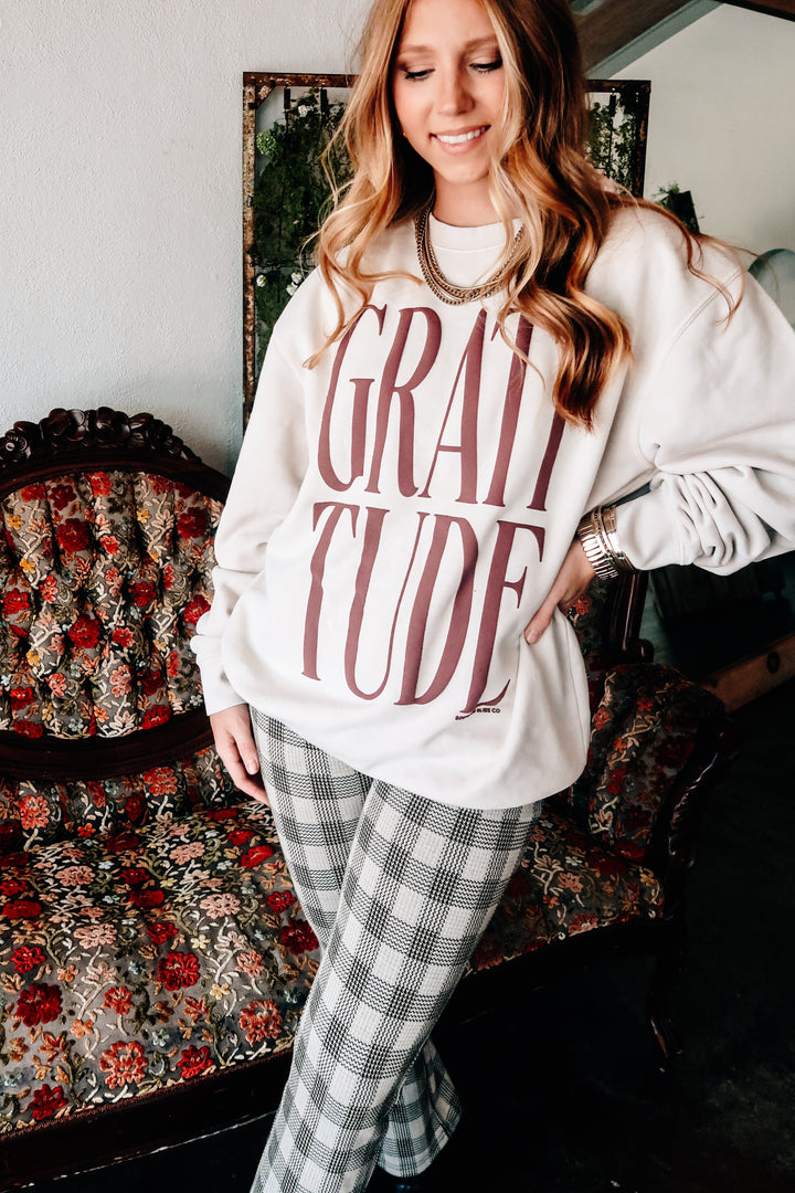 Gratitude Puff Solid Ivory Sweatshirt