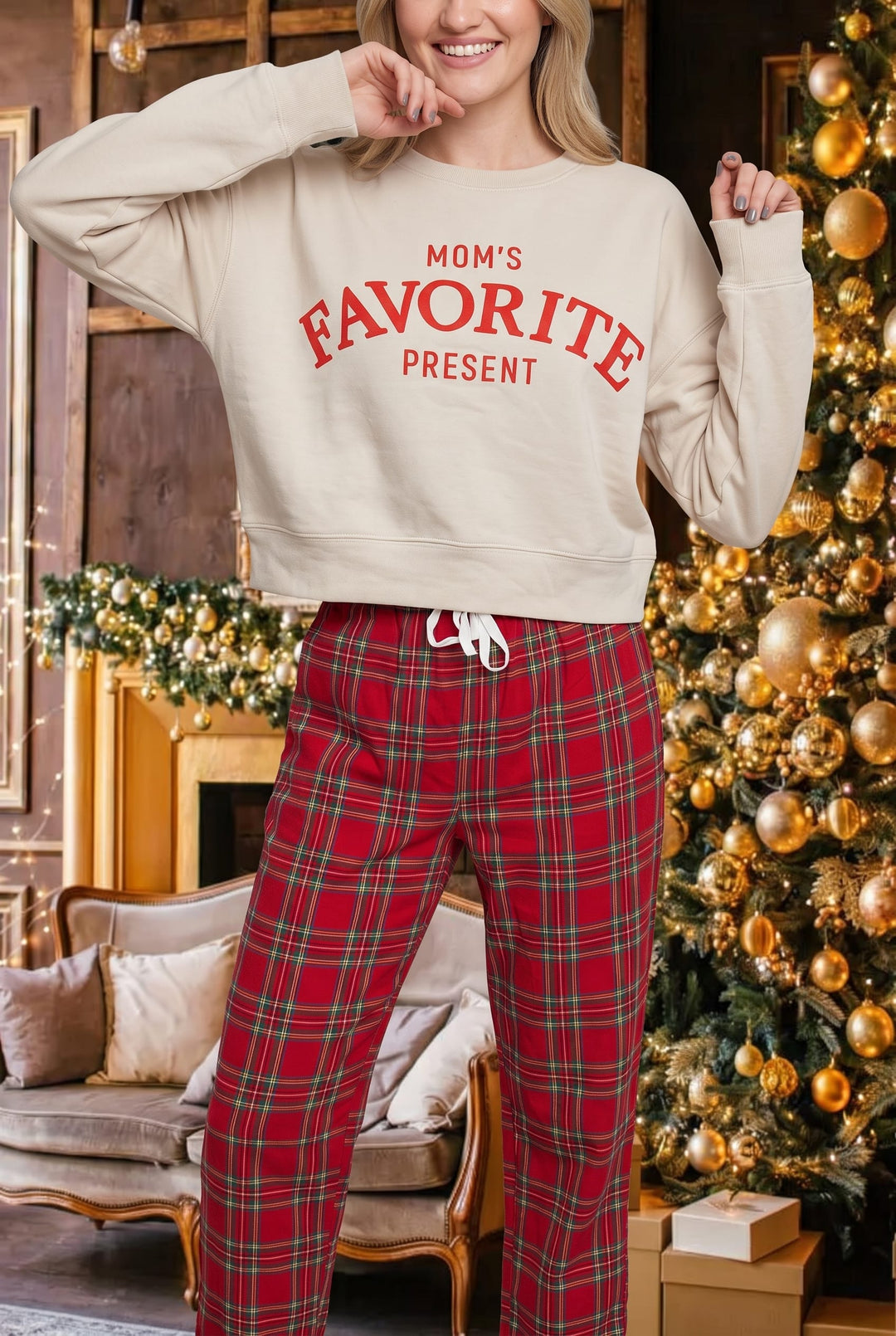 Moms Favorite Present Ivory Crop Sweatshirt