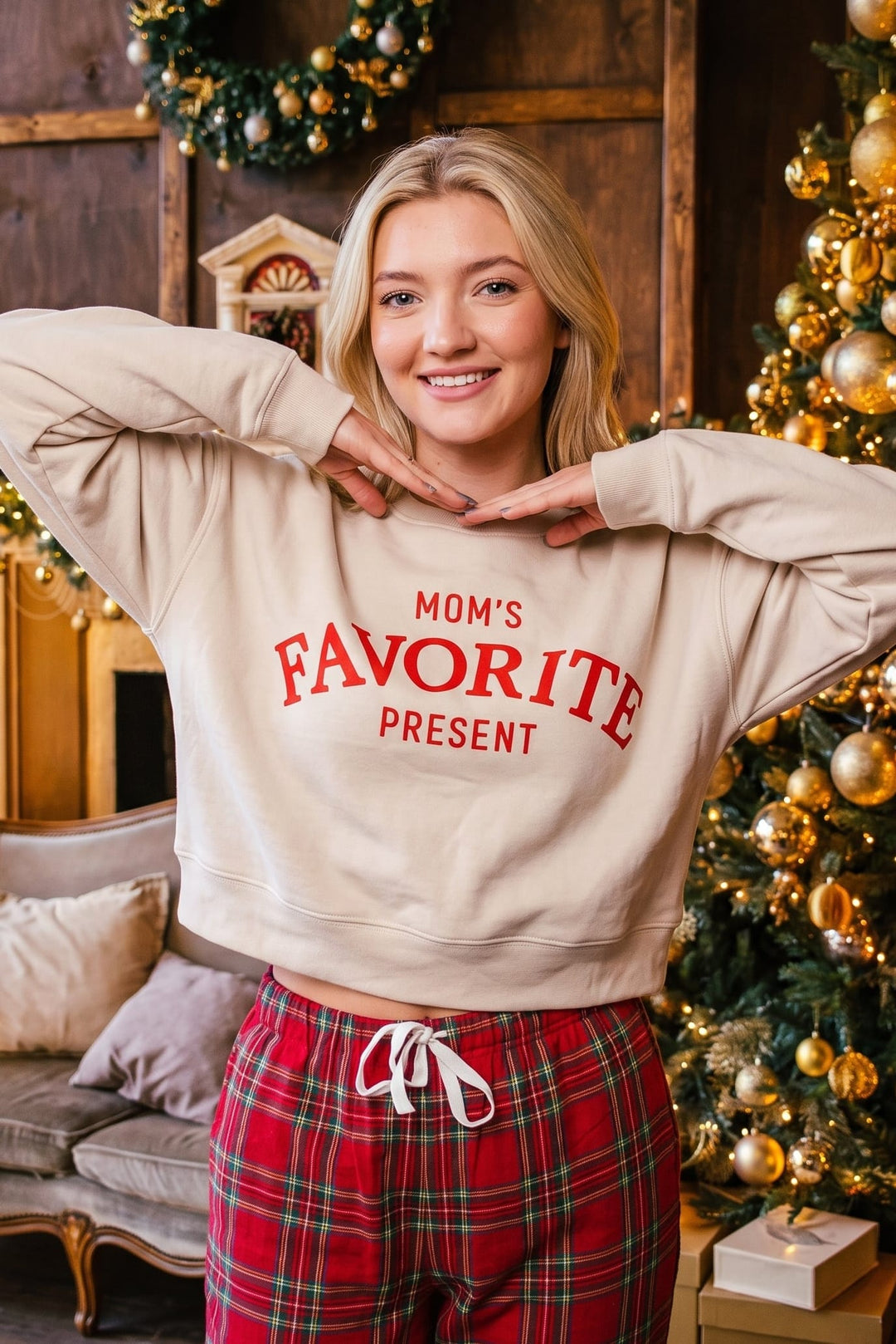 Moms Favorite Present Ivory Crop Sweatshirt