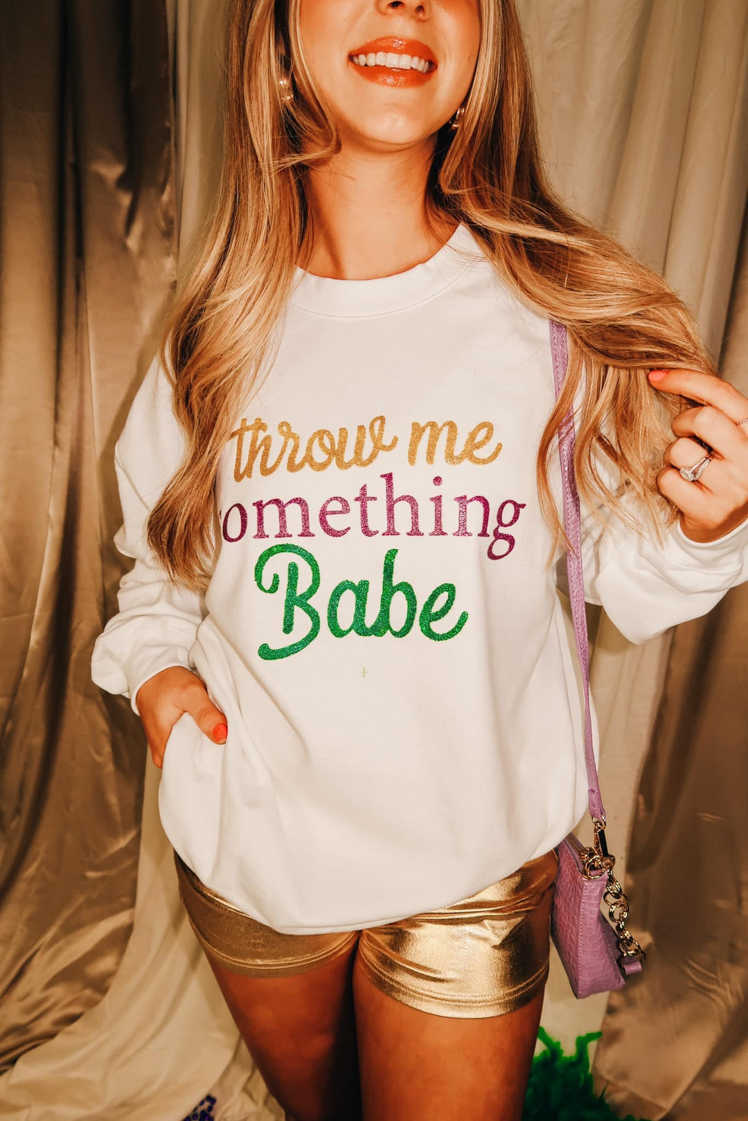 Throw Me Something Babe White Sweatshirt