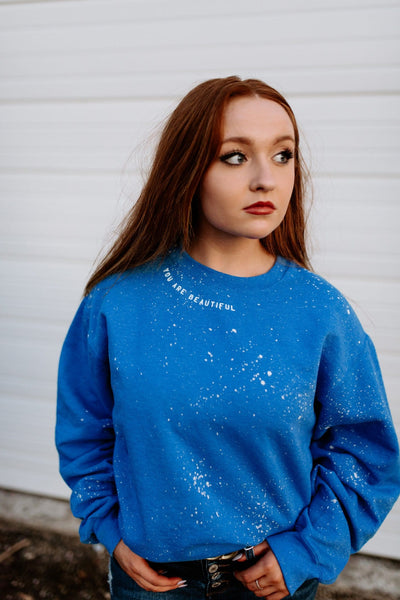 You Are Beautiful Blue Bleached Sweatshirt