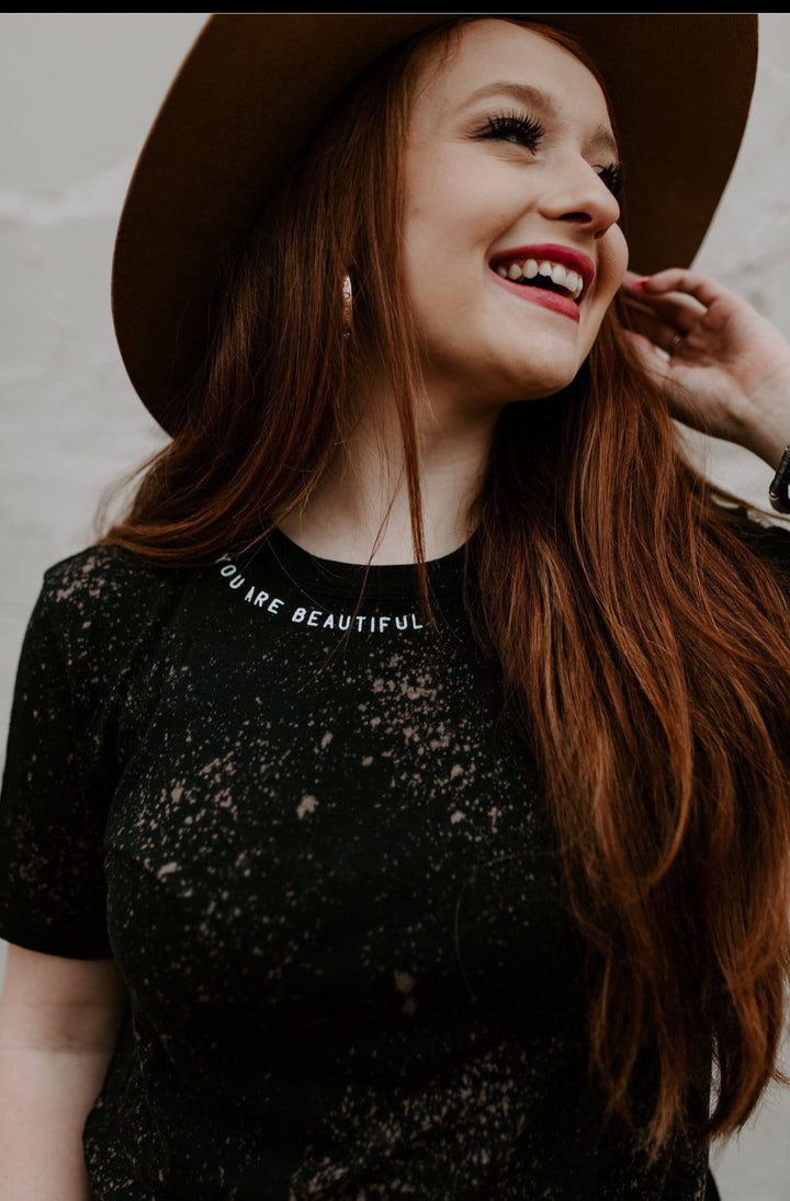 You are beautiful black bleached tee