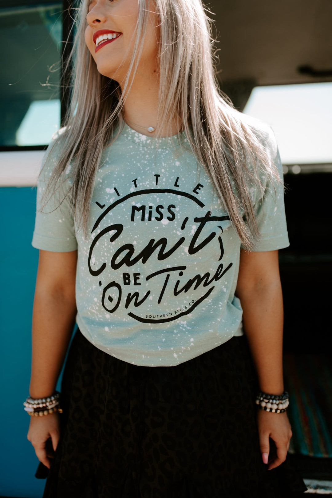 Little Miss Cant Be On Time Bleached Tee