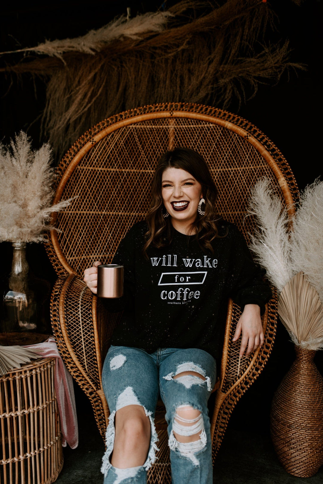 Will Wake For Coffee Black Bleached Sweatshirt