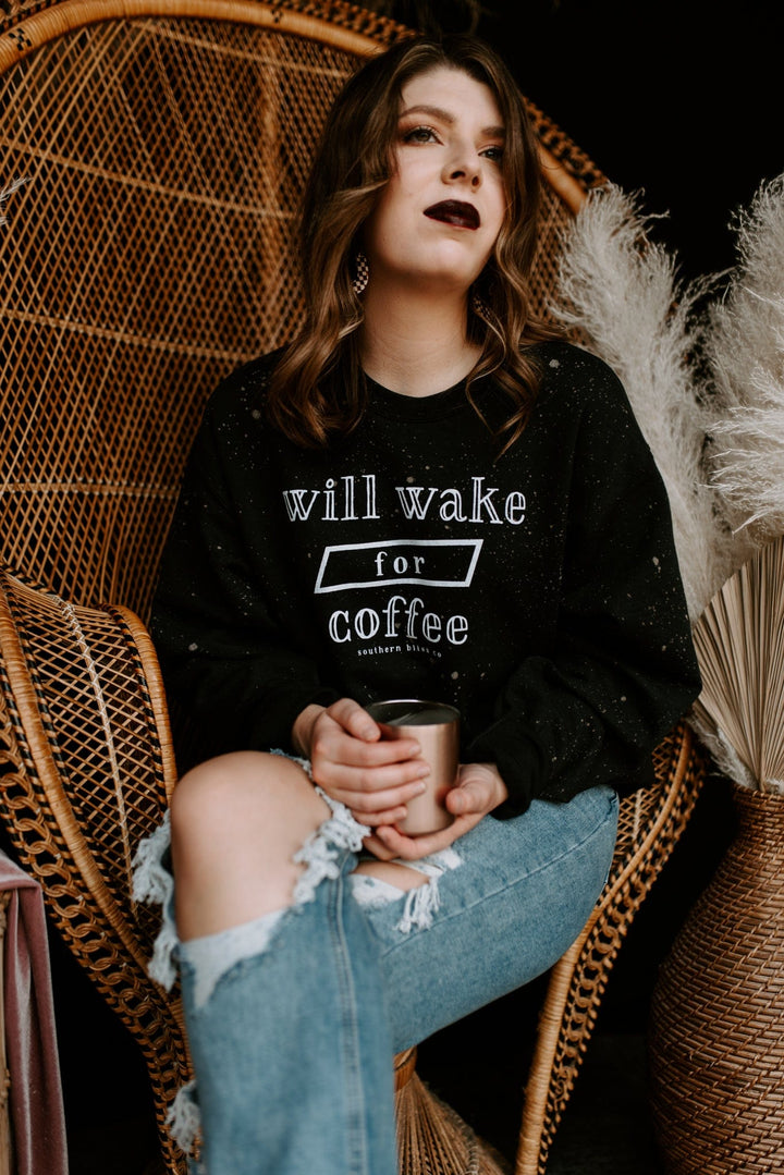 Will Wake For Coffee Black Bleached Sweatshirt