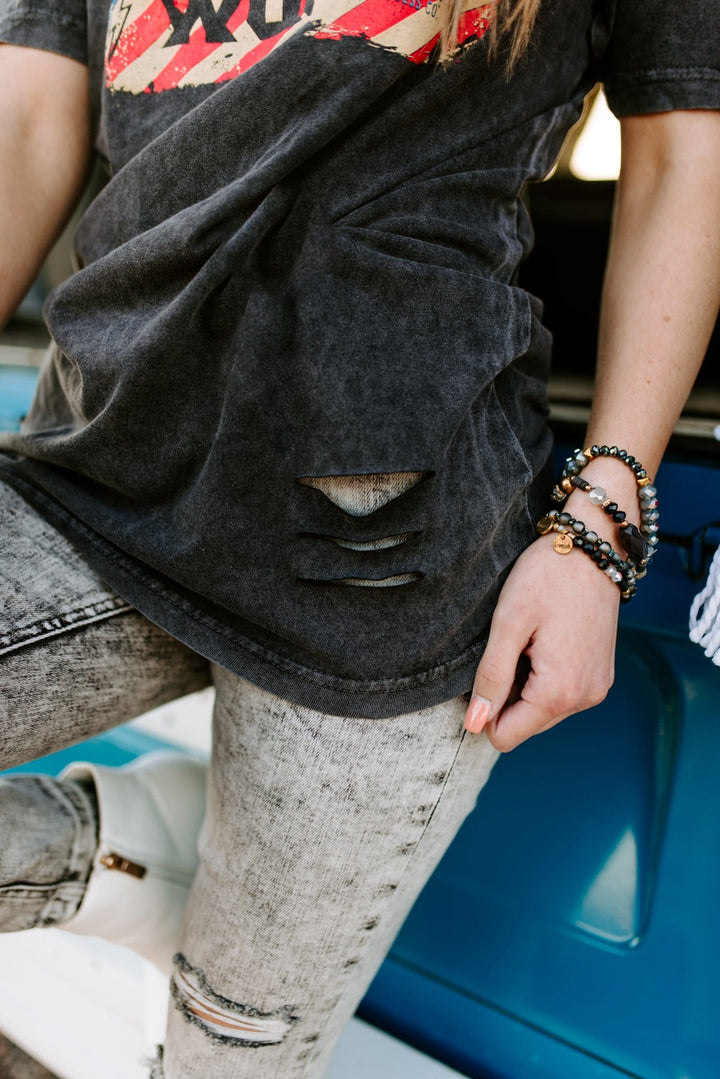 American Woman Distressed Vintage Wash Tee