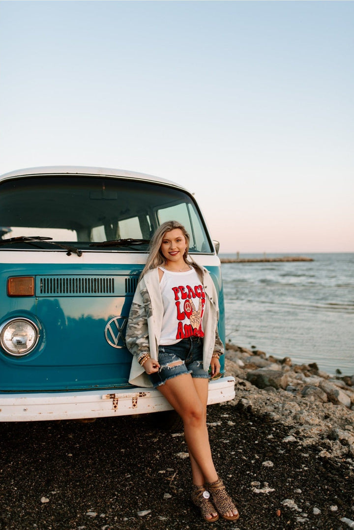 Peace Love America White Tank